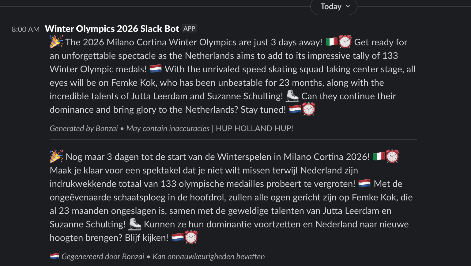 Building a Winter Olympics Slack Bot with AI-Generated Bilingual Messages