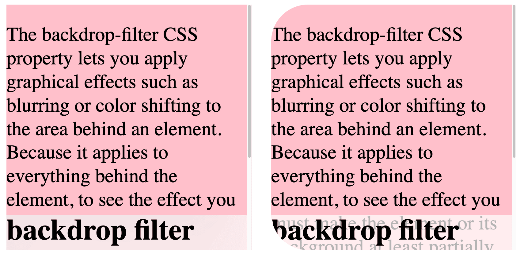 Issue where the two scroll containers are visible as described above this image the scond one does not weem to have a blur while the first one does