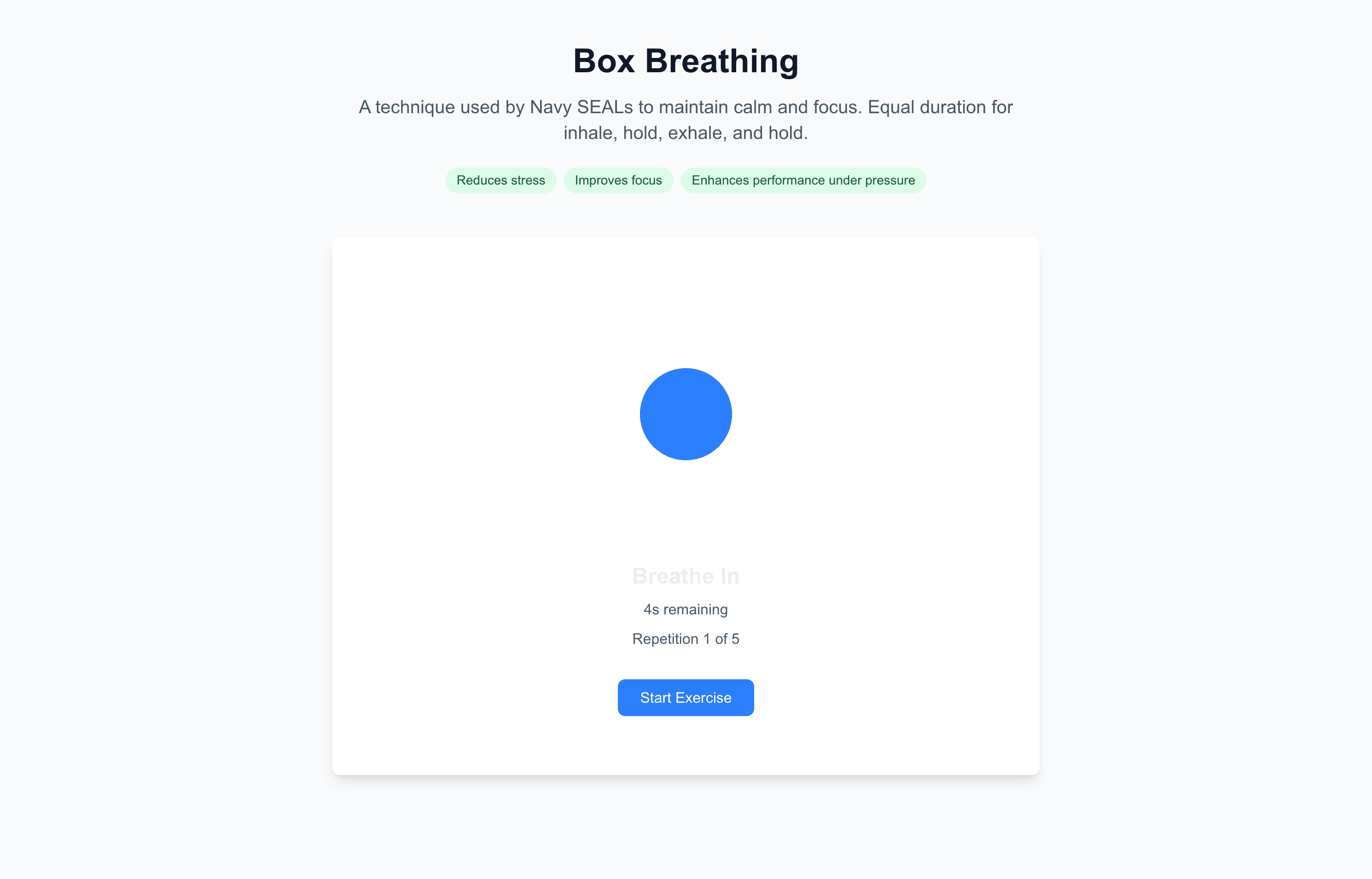 Basic detail page with the breathing exercise on there