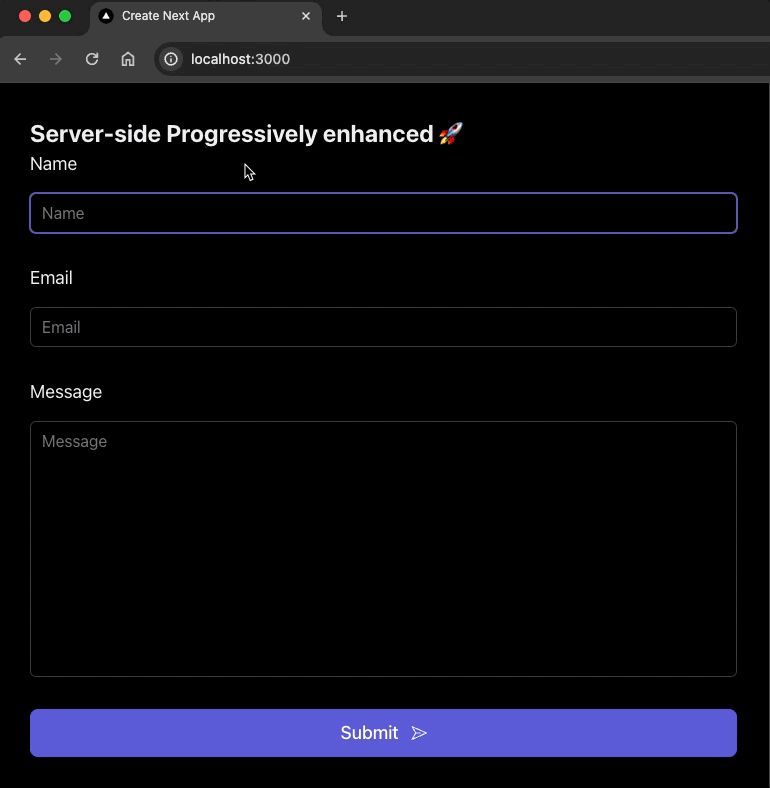 A form gets handled appropriately by a React.js Server Action